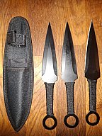 3er Set Kunai Wurfmesser schwarz mit Nylon-Gürteltasche – Neu & Unbenutzt