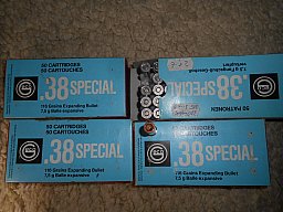 200 Schuss Geco Revolverpatronen, .38Spezial, Fangschussgeschoss verkupfert, 7,5g.