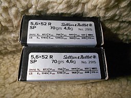 40 Schuss im Kal.5,6x52R von S&B Teilmantel, 70grs/4,6g.