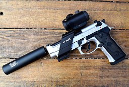 Beretta M9A3 Vollmetall CO2 Blow Back Pistole mit Schalldämpfer + Rotpunktvisier
