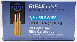 20 Schuss / 20 Patronen PPU 7,5x55 SWISS 7.5 x 55 174gr 11,3g Vollmantel FMJ BT Munition Prvi Partiz