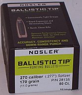 50St. NOSLER Geschosse .270(.277Dia.) - 170 - BALLISTIC TIP - #28135