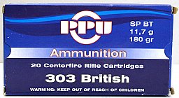20 Schuss / 20 Patronen PPU .303 BRITISH A-125 180gr 11,7g SP BT Teilmantel Munition Partizan 303 B