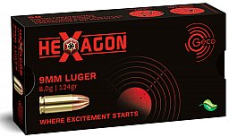50 Schuss GECO 9mm Luger 9x19 HEXAGON JHP Hohlspitz SX Präzisionsmunition 124gr 8,0g Fangschuss NEU!