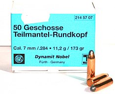 50 Stück NEUE RWS Geschosse - TMR Teilmantelrundkopf 7mm .284 173gr 11,2g #2145707 7x65 7x57R 11g TM