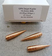 25 GPA, früher auch als Jaguar Geschosse bekannt, .408, 369 grain, BLEIFREI, NEU
