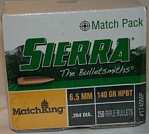250St. SIERRA 6,5mm(.264Dia.) - 140 - HPBT - MATCH KING -#1740MP - Versand ab 6,40€