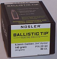 50St. NOSLER Geschosse 6,5mm(.264Dia.) - 140 - BALLISTIC TIP - #26140