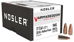 100 Stück NOSLER VARMAGEDDON Geschosse Cal 17 .172 .17 Hornet Remington 20gr HP Hohls #17205 Varmint