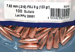 100 Stück PPU | PrviPartizan Geschosse #B-074 | Cal. 7,62mm / Dia .310 - 123grs / 8g FMJ Vollmantel