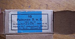 7,92 mm Schachtel Patrone SmE , wg 1944 , mit 15 DEKO-Patronen