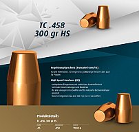 250St. H&N Geschosse .458 .45-70 Gov TC HS 300grs 19,44g Haendler&Natermann BLEIGESCHOSS verkupfert