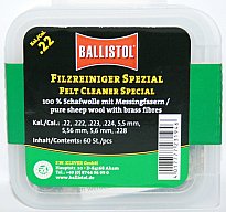 60 x BALLISTOL Reinigungsfilze/Filzreiniger SPEZIAL Cal.22 | Schafwolle mit Messingfasern! 5,6mm 223