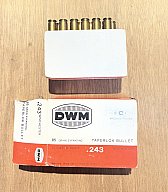 DWM Schachtel .243 Win. für Sammler mit Hülsen, Export mit Auslandsmarkierungen