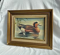 Kleines altes Ölbild PFEIFENTE Ente im Weiher 24,5 x 20 cm
