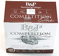 25er B&P COMP1 ONE TRAP Sportschrotpatronen Fallscheibe Parcours Shotgun Cart 12/70 2,4mm 28g No 7,5