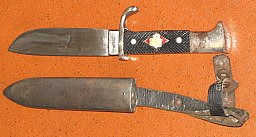 HJ Messer / Fahrtenmesser mit Prägung „RZM M7 / 51 / 38“ und einer Stahlscheide