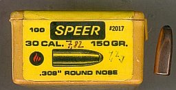 Geschosse .30 bzw. 308, 150 gr Round Nose von Speer