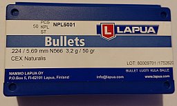 Lapua Geschosse Naturalis N 566 CEX .224/5,69 mm 3,2g/50 gr. Bleifrei