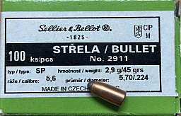 S&B .224 / .22 Hornet SP Geschosse mit 45 Grain/2,9 Gramm