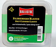 30x BALLISTOL Reinigungsfilze/Filzreiniger KLASSIK Cal. 12|100% Schafwolle| 12 Flinte/Shotgun
