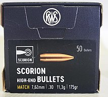 50 Stück NEUE RWS Geschosse SCORION Match Geschosse HP .30 / .308 - 175grs 11,3g Hohlspitz