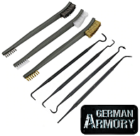 3 teiliges Reinigungsbürstenset + 4 Reinigungshaken Waffenpflege Waffenreinigung Restauration BüMa