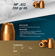 250 St. H&N Geschosse .452 HP HS 200grs - 12,96g Haendler & Naterman BLEIGESCHOSSE 45 ACP Hohlspitz
