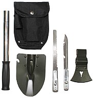 Multifunktionsset, 6 in 1, mit Tasche - Universalstiel, Beil, Spaten, Säge, Messer mit Dosenöffner
