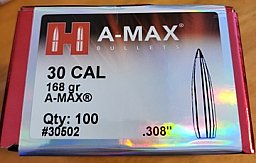 100 St.Hornady Geschosse.30(.308Dia)-168-A-Max-Match-#30502