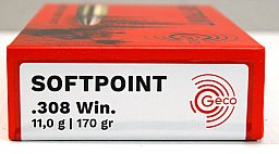 20 Schuss GECO SP Softpoint Büchsenpatronen .308 Win. 170gr 11g Teilmantel Jagd Munition Blei 308 W.