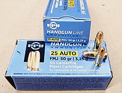 .25 Auto-6,35mm Browning/50grs A-160 PPU FMJ 50 Stk.