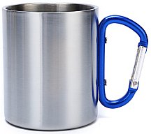 Doppelwandiger Edelstahlbecher / Tasse mit blauem Karabinergriff