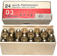schweizer Päckchen Patronen 7,65 Parabellum für die Piatole 06