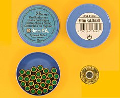 Original RWS (Dynamit Nobel) Platzpatronen Kaliber 9mm P.A.K. 1 Dose mit 25 Stück