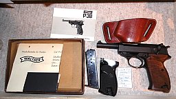 Pistole, Walther P 38, Zivile Fertigung, Holzgriff, 9mm Luger