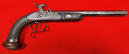 Originale alte französische Vorderlader-Duellpistole, Kal. 12mm, Percussion, Damast-Lauf mit Haarzüg