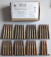 38 Stück Vollmantel-Match-Patronen 8x57IS HEGE auf Ladestreifen