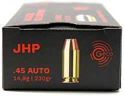 50 Schuss GECO .45 AUTO ACP JHP Fangschussmunition Hohlspitz Defense 14.9g 230gr hohe Präzsion Stopp