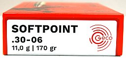 20 Schuss GECO SP Softpoint Büchsenpatronen .30-06 Spr 170gr 11g Teilmantel Jagd Munition Blei 30-06