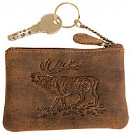 Schlüsseletui mit HIRSCH Prägung aus echtem Büffelleder, Perfektes Geschenk für Jäger | mit Münzfach