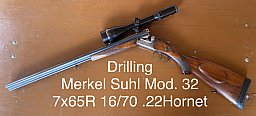 Drilling Merkel Suhl 32 7x65R 16/70 .22Hornet Schmidt & Bender 3-12x50 A4 LP