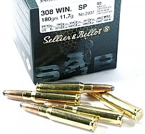 50 Schuss S&B .308 Win. SP 180gr 11,7g Teilmantel Soft Point Geschoss Jagdmunition Blei Teilzerleger