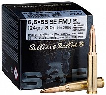 50 Schuss S&B 6,5x55 SE 124gr 8,0g FMJ Vollmantel Geschoss 6.5 x 55 SWEDISH Schwedenmauser Munition