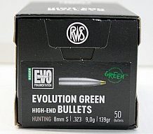 50 Stück NEUE RWS Geschosse - EVO-GREEN (bleifrei) 8mm S .323 - 139gr 9,0g (#2318522) Teilzerleger