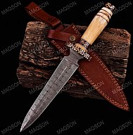 Custom Handmade Damascus Steel Hunting Bowie Knife with Bone | MAQ1772