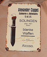Emailleschild Alexander Coppel blanke Waffen 20 x 30 cm
