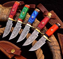 Damast Messer 5 stück Damaszener Stahl Jagd Knife Damascus Hunting Bowie CRS6