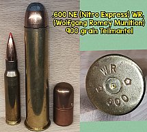 .600 NE (Nitro Express), WR (Wolfgang Romey Munition), TM, Deko-Patrone