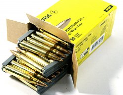 50 Schuss RUAG SWISS P .223 Rem. 63gr 4,1g Vollmantel Munition Patronen Ladestreifen 5,56 Schweizer